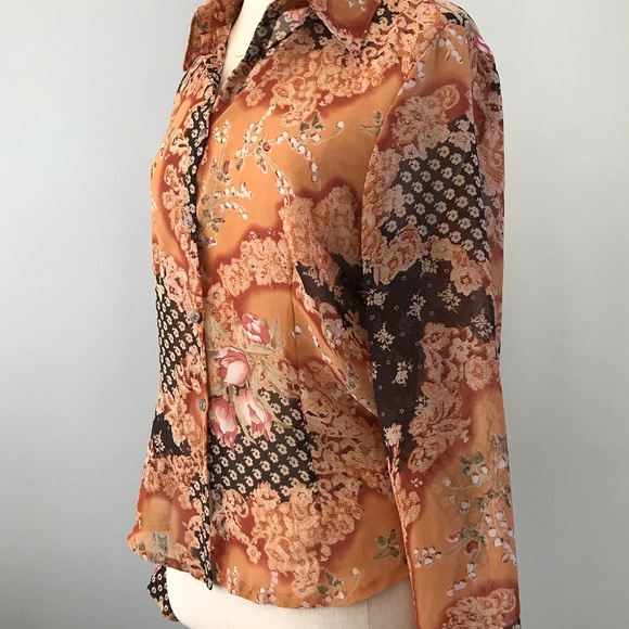 Vintage Asian Design Long Sleeve Blouse Medium - Picture 2 of 6